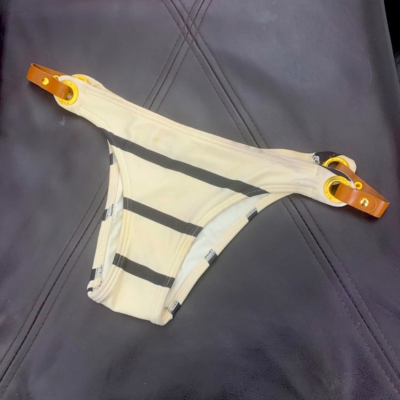 ViX Paula Herwanny Swim- Striped Bikini Bottom w/ Leather Gold Side-XS- Preowned